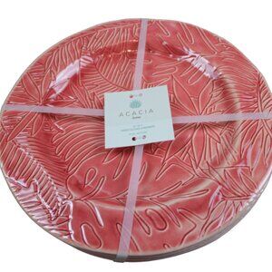 Acacia Home Melamine Dinner Plate Set 4 Tropical Leaf Coral Pink Summer 11" NWT